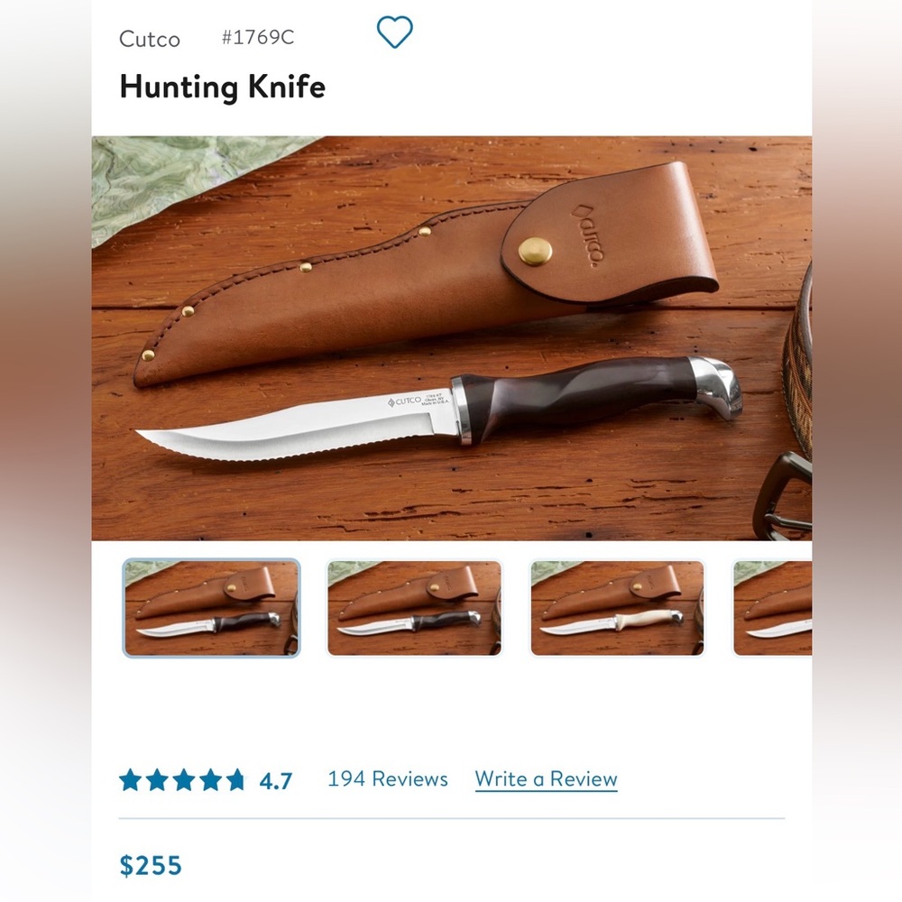 Cutco Hunting Knife with Leather Sheath - Serrated